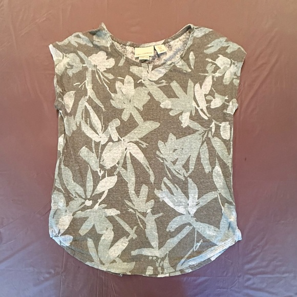 Cynthia Rowley Gray and Green 100% Linen Sleeveless Leaf Print Blouse Size Med - Picture 6 of 6